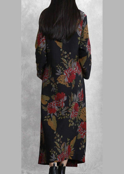 Unique Black Print Tunics for O Neck Asymmetric Dresses
