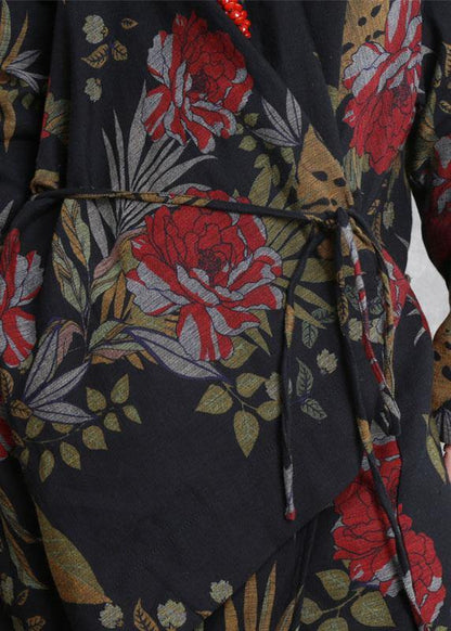 Unique Black Print Tunics for O Neck Asymmetric Dresses