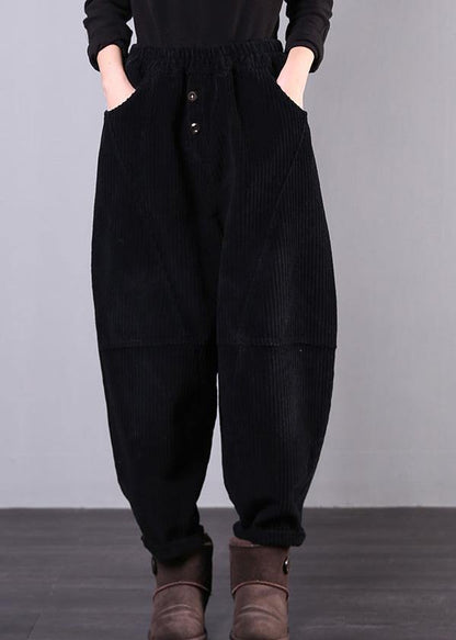 Unique Black Trousers Oversized Fall Corduroy Pockets Cotton Trousers