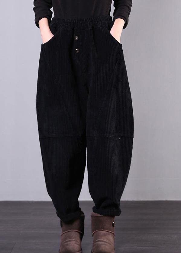 Unique Black Trousers Oversized Fall Corduroy Pockets Cotton Trousers