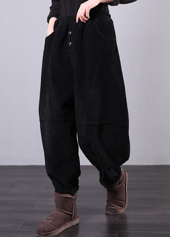 Unique Black Trousers Oversized Fall Corduroy Pockets Cotton Trousers