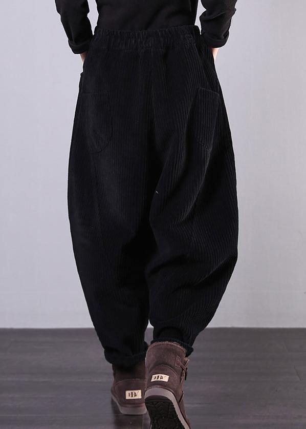 Unique Black Trousers Oversized Fall Corduroy Pockets Cotton Trousers