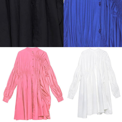 Unique Blue Cotton Clothes Cinched Short Fall Shirt Dress
