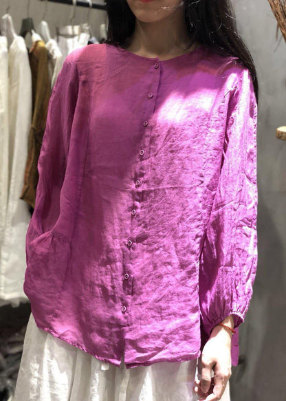 Unique blue linen clothes long sleeve baggy fall blouse