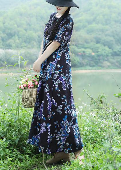 Unique Blue Prints Cotton Tunic Top Design Loose Waist Loose Summer Dress