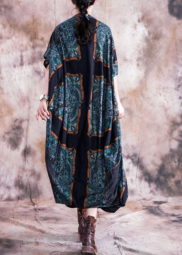 Unique Blue Striped Clothes V Neck Batwing Sleeve Maxi Fall Dress