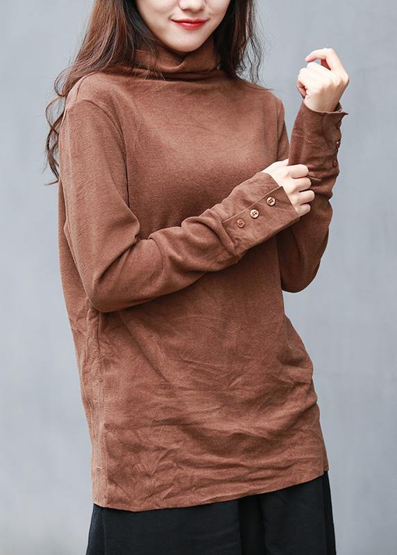 Unique Brown Clothes for High Neck Long Sleeve Short Tops