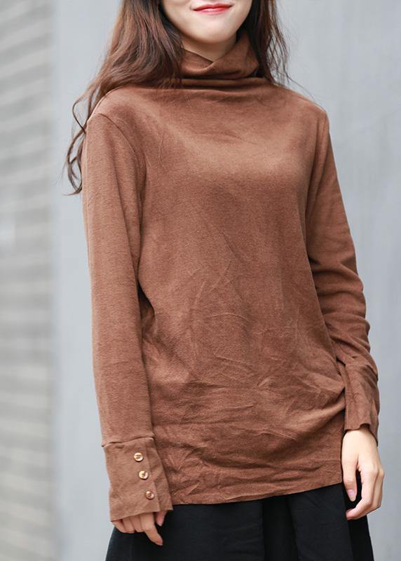 Unique Brown Clothes for High Neck Long Sleeve Short Tops
