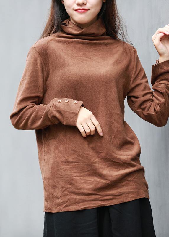 Unique Brown Clothes for High Neck Long Sleeve Short Tops