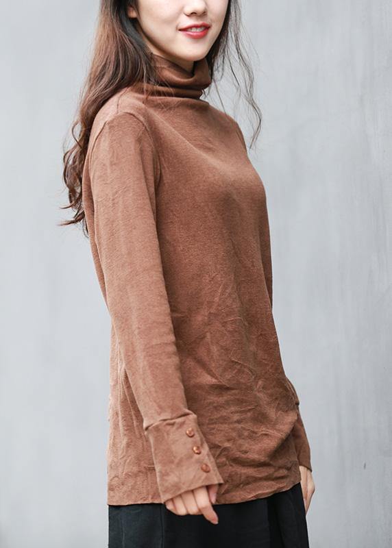 Unique Brown Clothes for High Neck Long Sleeve Short Tops
