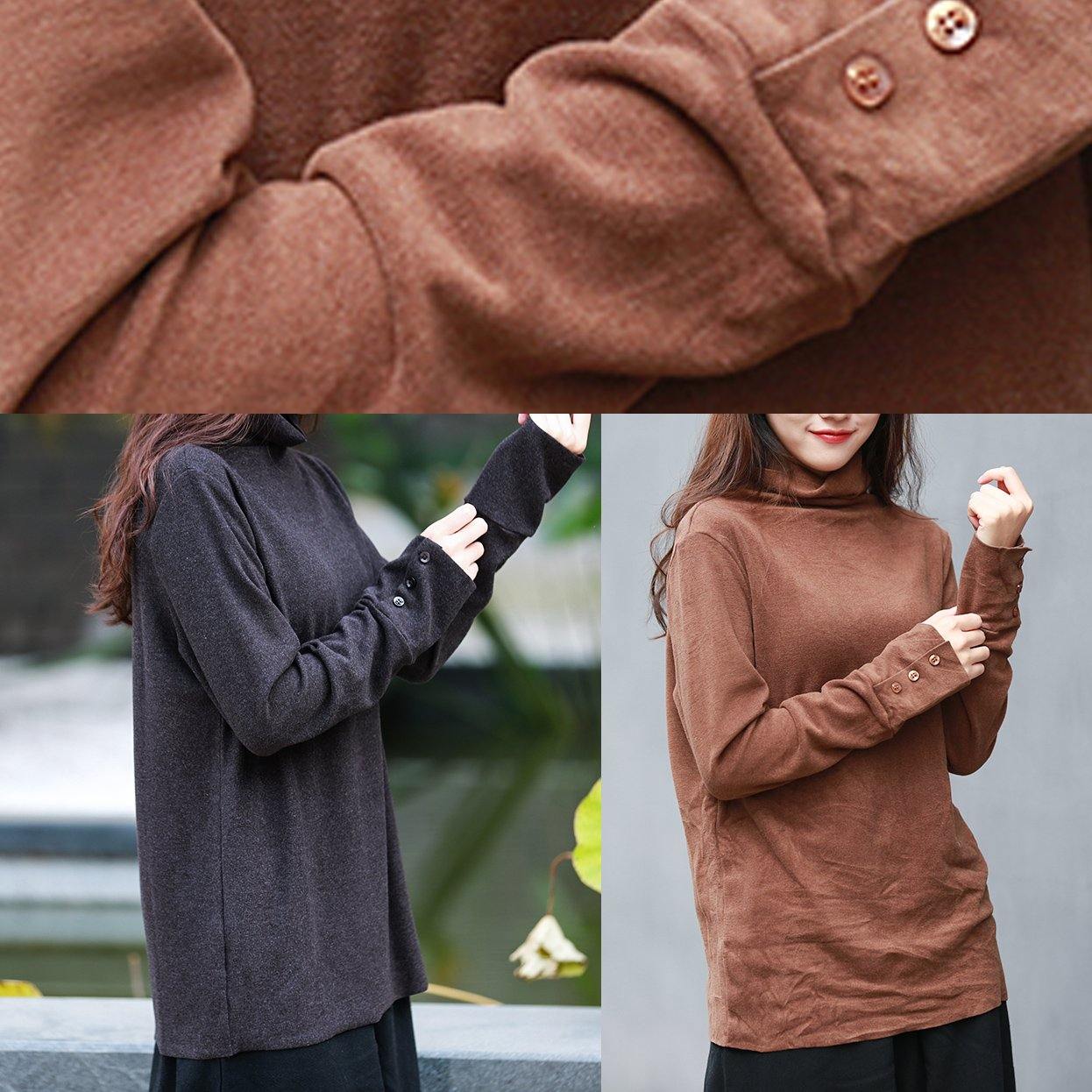 Unique brown clothes For Women high neck long sleeve short tops