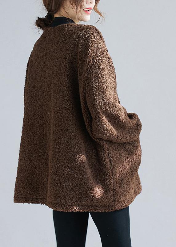 Unique Chocolate Tunic Pattern O Neck Pockets Short Tops