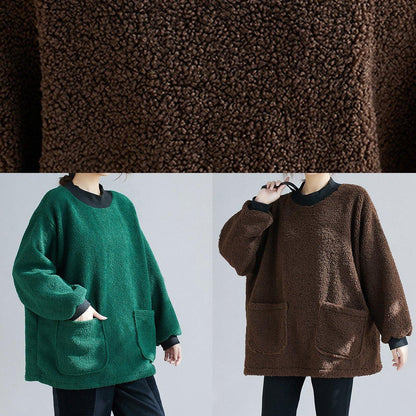Unique chocolate tunic pattern o neck pockets short tops