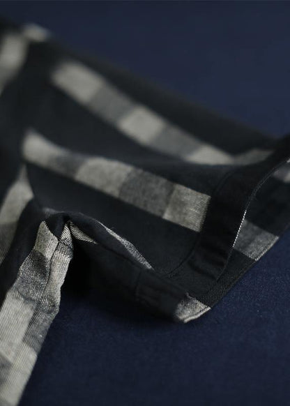 Unique Cotton Box Top Irregular Plaid Loose Short Sleeve Blouse