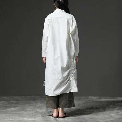 Unique Cotton Clothes Drops Design White Long Sleeve Cotton Shirt Dress