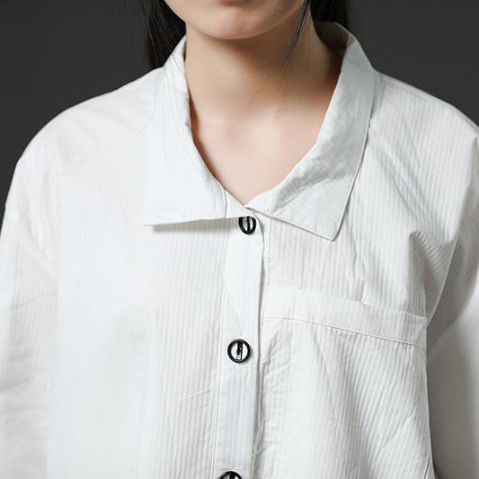 Unique Cotton Clothes Drops Design White Long Sleeve Cotton Shirt Dress