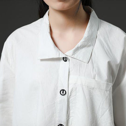 Unique Cotton Clothes Drops Design White Long Sleeve Cotton Shirt Dress
