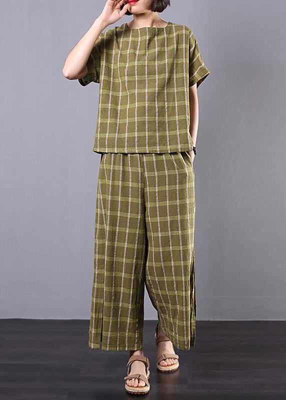 Unique Cotton Clothes for Yellow Plaid Design Split Two Piece Suit