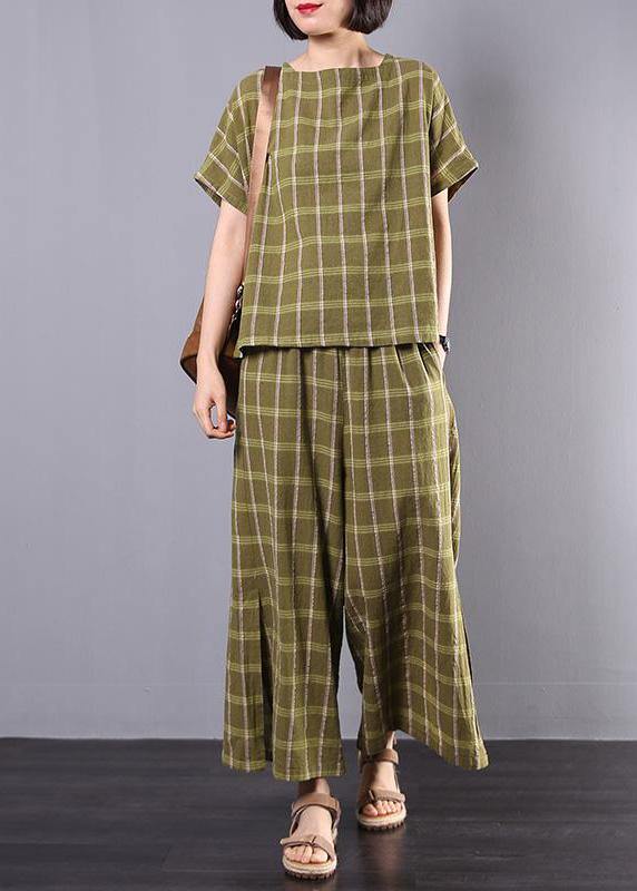 Unique Cotton Clothes for Yellow Plaid Design Split Two Piece Suit