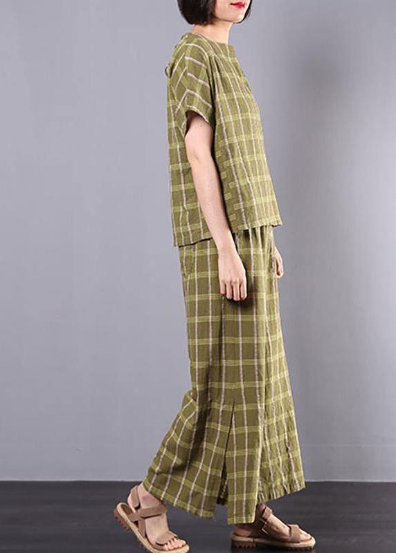 Unique Cotton Clothes for Yellow Plaid Design Split Two Piece Suit