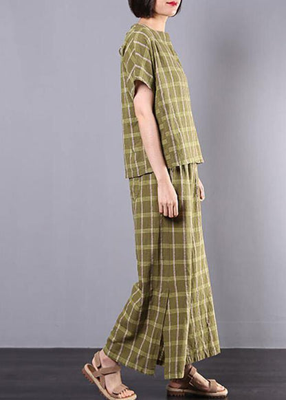 Unique Cotton Clothes for Yellow Plaid Design Split Two Piece Suit