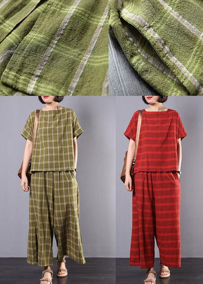 Unique Cotton Clothes for Yellow Plaid Design Split Two Piece Suit