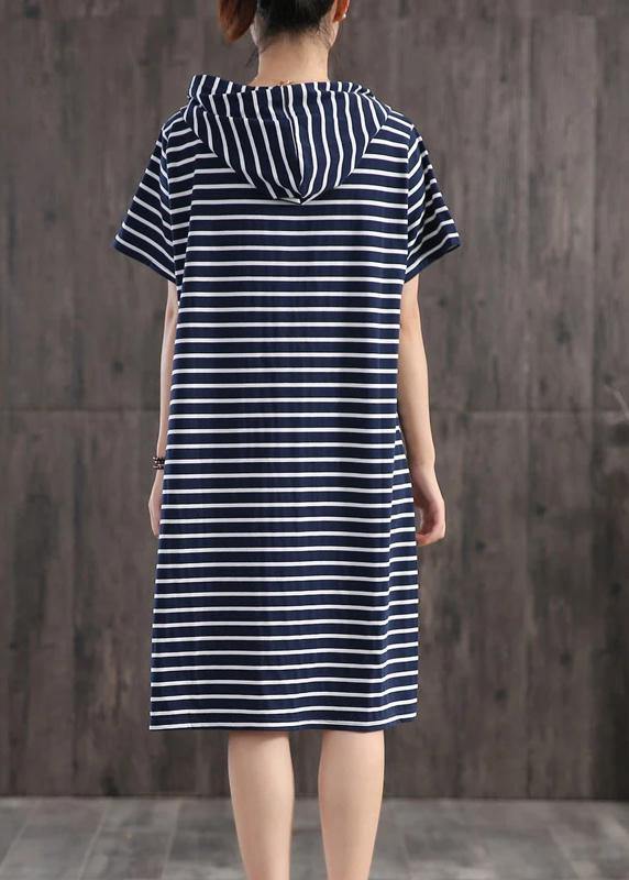 Unique Cotton Clothes Classic Wild Striped Hooded Loose Dress