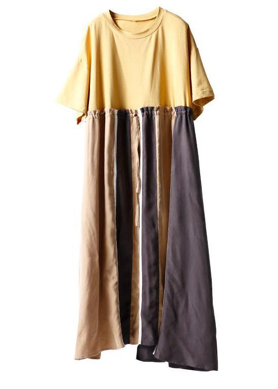 Unique Cotton Clothes Stylish Spliced Striped Round Neck A-line Dress
