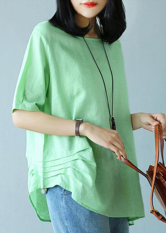 Unique Cotton Green Clothes for Summer Cotton Literary Half Sleeve T-shirt