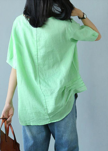 Unique Cotton Green Clothes for Summer Cotton Literary Half Sleeve T-shirt