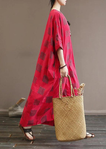 Unique Cotton Quilting Clothes 18th Century Square Batwing Sleeve Loose Dress
