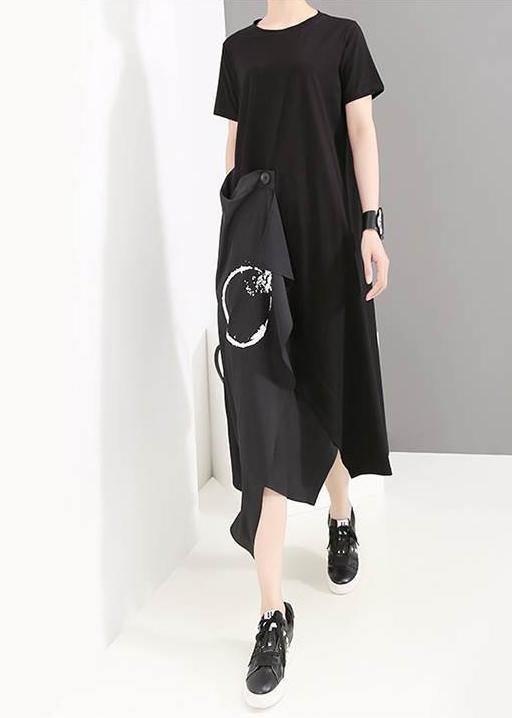 Unique Cotton Tunic Top 18th Century Cotton Irregular Spliced Short Sleeve Dress