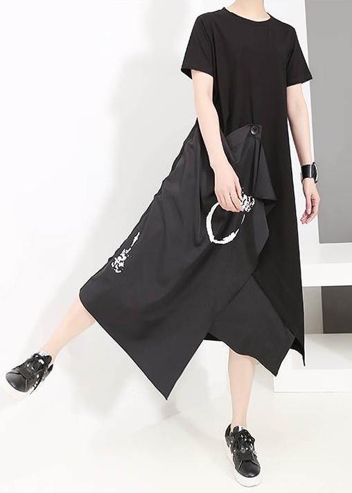 Unique Cotton Tunic Top 18th Century Cotton Irregular Spliced Short Sleeve Dress
