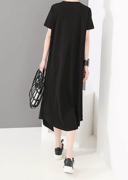 Unique Cotton Tunic Top 18th Century Cotton Irregular Spliced Short Sleeve Dress