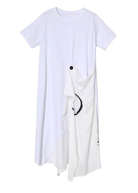 Unique Cotton Tunic Top 18th Century Cotton Irregular Spliced Short Sleeve Dress