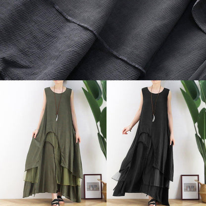 Unique Gray Cotton Dresso Neck Asymmetric Robes Summer Dress