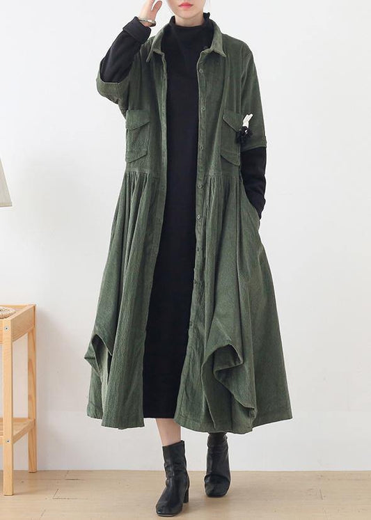 Unique Green Trench Coat Tunic Tops False Two Pieces Spring Coats