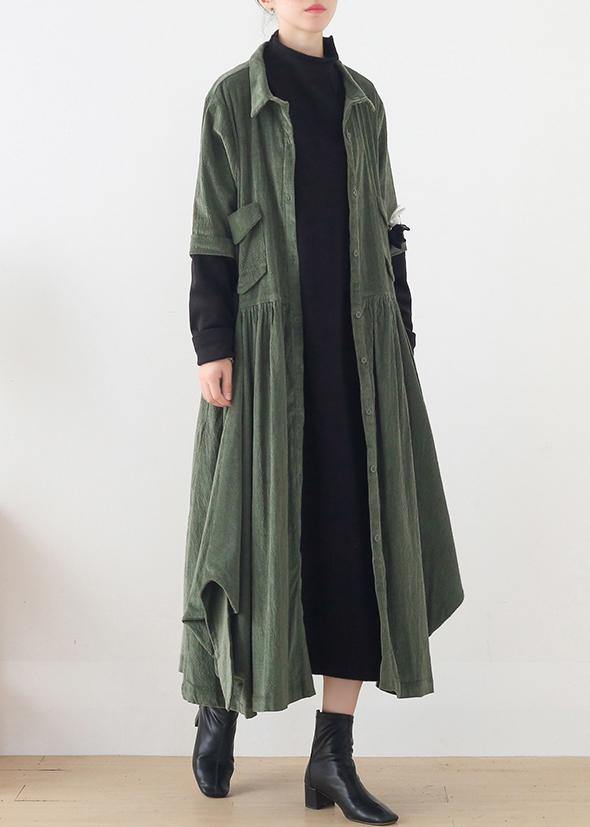 Unique Green Trench Coat Tunic Tops False Two Pieces Spring Coats