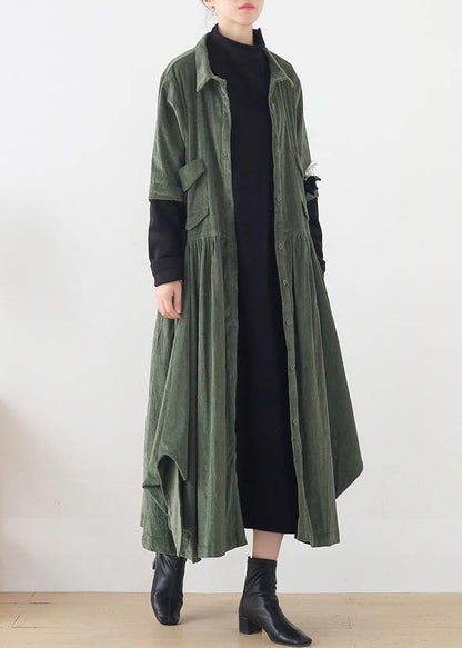 Unique Green Trench Coat Tunic Tops False Two Pieces Spring Coats