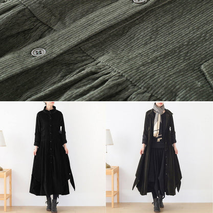 Unique Green Trench Coat Tunic Tops False Two Pieces Spring Coats
