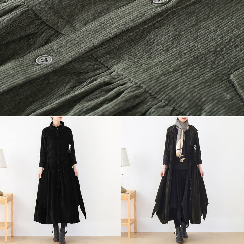 Unique Green Trench Coat Tunic Tops False Two Pieces Spring Coats