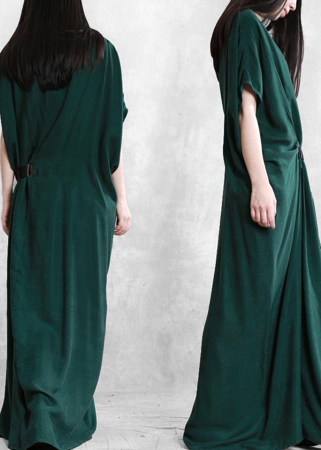 Unique Green Dress O Neck Asymmetric Robe Summer Dress