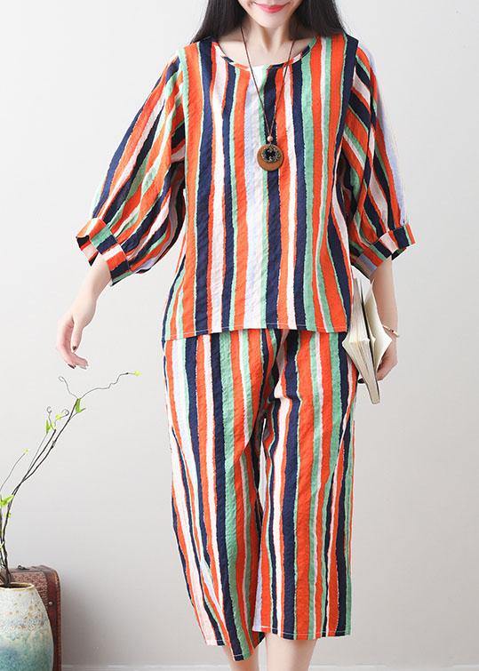 Unique Green Linen Clothes for Tunic Tops Striped Summer Top