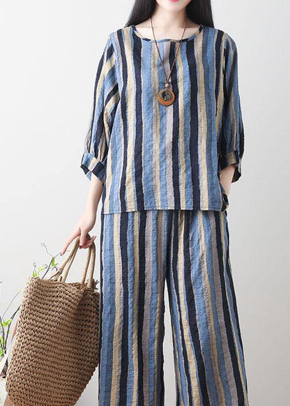 Unique Green Linen Clothes for Tunic Tops Striped Summer Top