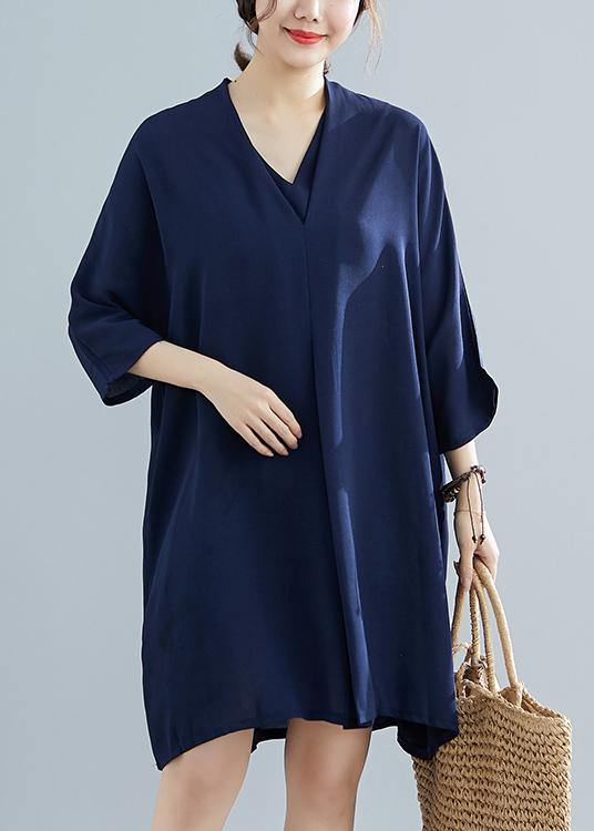 Unique Half Sleeve Chiffon 0work Outfits Blue Dress Summer
