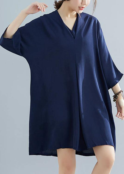 Unique Half Sleeve Chiffon 0work Outfits Blue Dress Summer