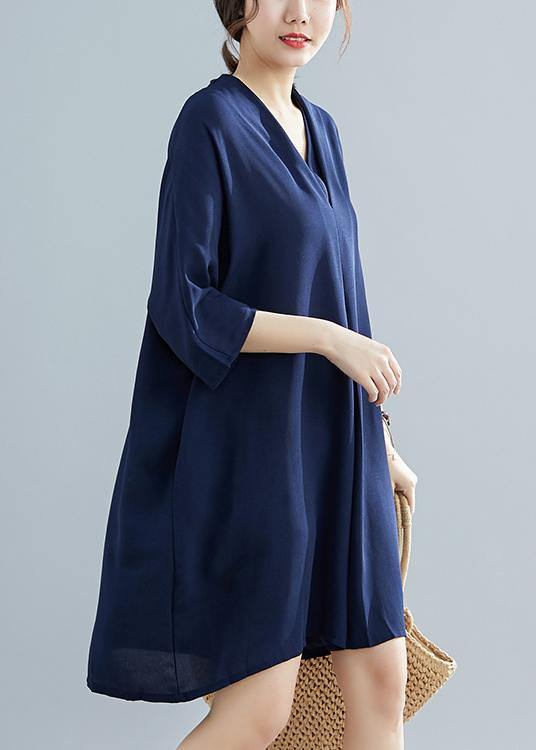 Unique Half Sleeve Chiffon 0work Outfits Blue Dress Summer