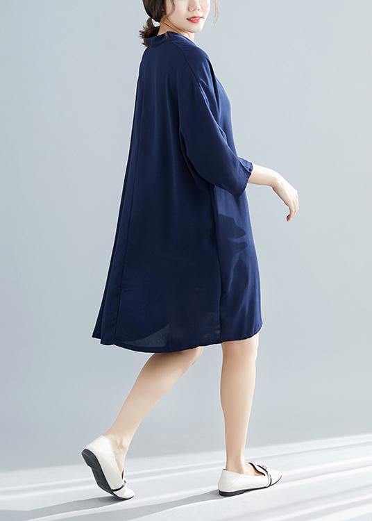 Unique Half Sleeve Chiffon 0work Outfits Blue Dress Summer