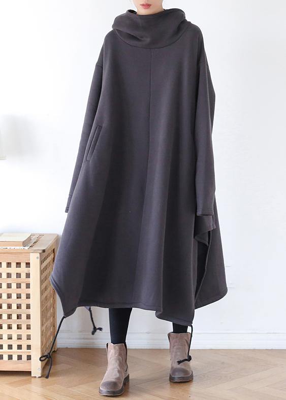Unique High Neck Drawstring Clothes Ideas Gray a Line Dress