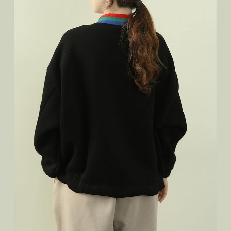 Unique High Neck Patchwork Zippered Tops Black Tunic Shirts